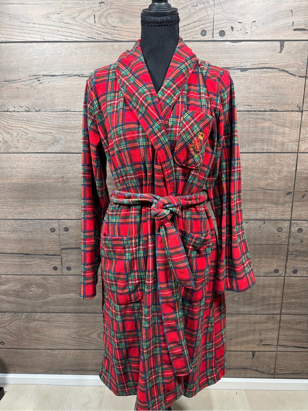 Classic Red Plaid Women's Robe with Belt by Ralph Lauren